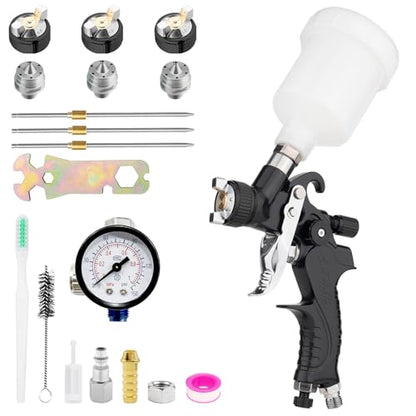Mini HVLP Spray Gun with 0.5/0.8/1.0 mm Nozzles & 125cc Cup, Automotive Paint Gun Car Paint Sprayer Gun, Air Paints Gun for Auto Paint, Primer, Varnish & Top Coat, Repair Detail (Mini Spray Gun Black) - color: Black1
