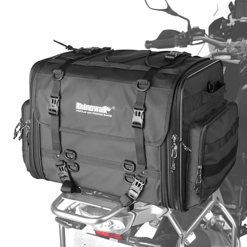 Rhinowalk Motorcycle Saddle Bag Motorbike Tail Bag Waterproof Expandable Pannier Bag Powersports Travel Luggage 80L (Black) - color: Black, size: 60-80L