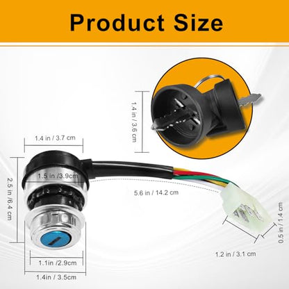 5 Wire 5 Pin Ignition Key Switch, Compatible with 50cc 70cc 90cc 110cc 125cc 150cc 200cc 250cc Go Kart Dune Buggy ATV 4 Wheeler Quad, Equipped with Dust-Proof/Waterproof Cover