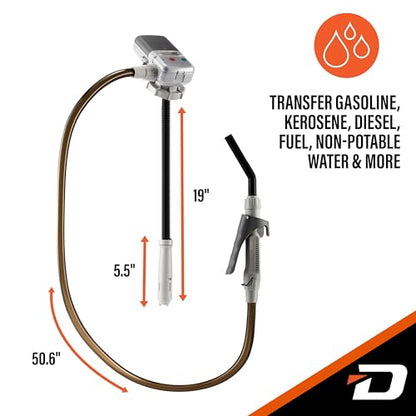 Deway AA Battery Gas Pump Automatic Fuel Transfer with Trigger Nozzle & PVC Hose - 2.4 GPM Siphon Pump for Gasoline, Diesel, Kerosene, Gas Cans, Generators, Lawn Mowers, Boats, ATVs - style: Hand Trigger Nozzle w/ PVC Hose