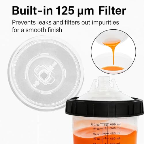 Disposable Paint Cups System 20oz(600ML) with lids for HVLP/LVLP Spray Guns - size: 20 Ounce Kit (600ml)