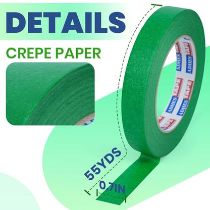 ADHES Green Masking Tape 0.7in x 55yds x 5rolls - size: 0.7in x 55yds