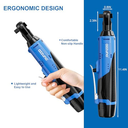 AZZUNO 3/8" Electric Ratchet Wrench Set 30 Ft-lbs Cordless Ratchet Wrench 300 RPM Power Ratchet Tool Kit with 2 x 2000mAh Lithium-Ion Battery, Fast Charger, 7 Sockets and 3" Extension Bar - color: Blue