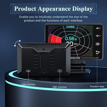 Liiiyuan Obd2 Gauge Display, XS New 1,Heads Up Display with Vehicle Inclinometer, Multi-Function Digital Instrument Cluster with Speed, RPM for All Cars.
