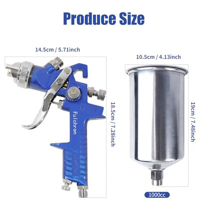 HVLP Spray Gun 1.4/1.7/2.0/2.5/3.0mm Kit with 1000cc Aluminum Cup - color: blue