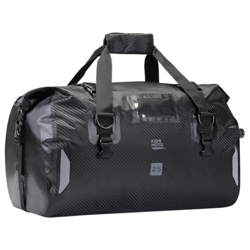 KEMIMOTO Waterproof Motorcycle Dry Bag – Duffle Tail Bag Soft Luggage, 25L/40L/65L Large Capacity with 4 Quick-Release Straps, Dustproof for Touring, Adventure, Motorcycling & Camping Black - size: 25L