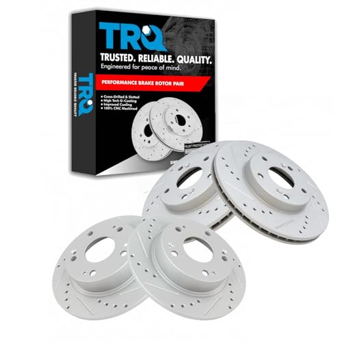 TRQ Brake Rotors Set Performance Premium G-Coated Slotted X Drilled Front - style: BRA13741