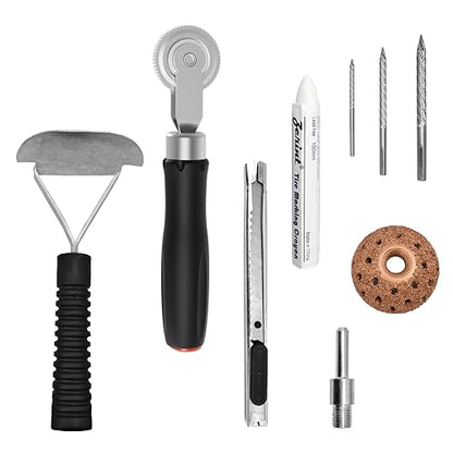 Tire Repair Patch Tools Complete Kit - 42mm Steel Buffing Wheel, HSS Drill Bits (3/4.5/6mm), Utility Knife & Wax Marker for Tire Grinding, Polishing and Plug Installation(HT-M07)