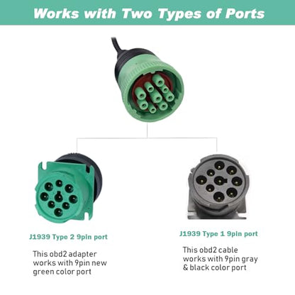 9 Pin to 16 Pin OBD2 Adapter Cable for Heavy Duty Trucks - style: J1939 9pin