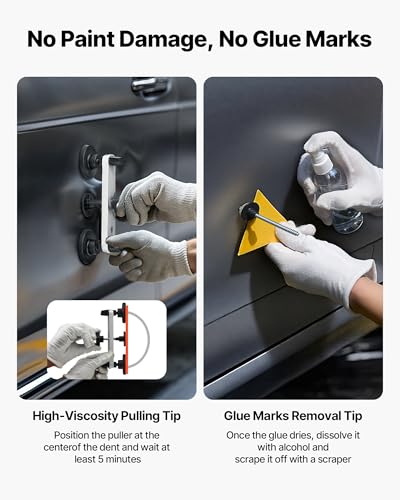 VEVOR Dent Puller Kit, 60 PCS Paintless Dent Removal Kit with Golden Lifter, Bridge Puller, Rubber Hammer, Glue Gun, Auto Body Hail Damage Repair Remover Tools for Car Refrigerator Door Ding Repair - size: 60PCS