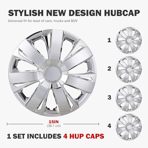 15" Universal Wheel Rim Cover Chrome Hubcaps Snap On Car Truck SUV - color: 5077-Chrome-15