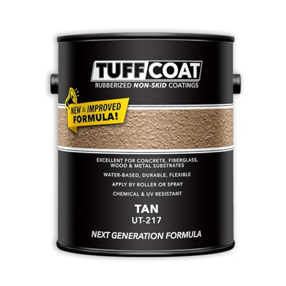 Tuff Coat Medium Texture Rubberized Non-Skid Deck Coating – Textured Non-Slip Safety Surface for Pool Decks, Docks, Boat Ramps, Patios, Walkways & High-Traffic Areas (UT 217 Tan 1-gallon) - color: Tan, size: 128 Fl Oz (Pack of 1)