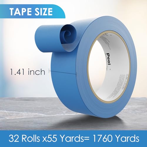 32Roll Blue Painters Tape 1.5 Inch Wide Bulk Masking Paint Tape 1.41inx55yd - size: 1.41 Inch X 32 Rolls