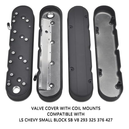 Cast Aluminum Valve Covers with Coil Mounts - color: Black, size: GM LS 293 325 376