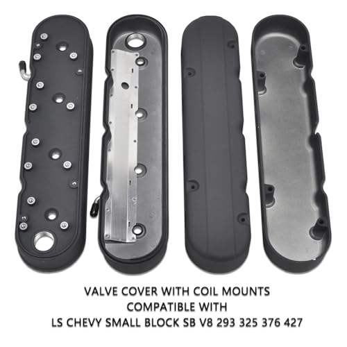 Cast Aluminum Valve Covers with Coil Mounts - color: Black, size: GM LS 293 325 376