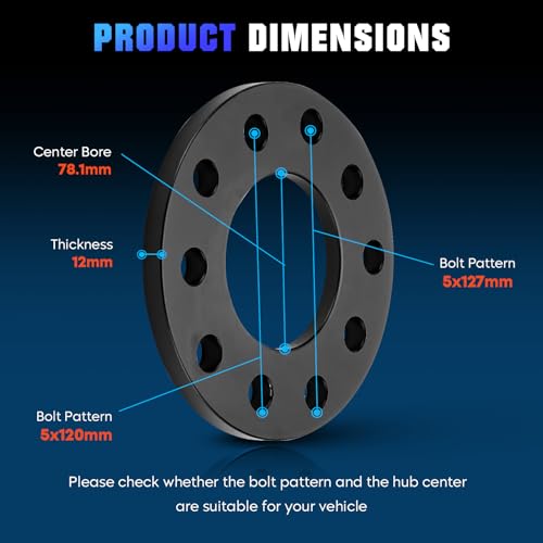4PCS 5x5/5x120 Wheel Spacers 12mm Hub Fit for Chevy Camaro 82-02, Corvette 84-21, Durango 11-21, Commander 06-10, Wrangler 07-21, 5x127 Fit for BMW 128i 135i 318i 323Ci 325i 328i M3 M5 M6 Z3 Z4 Z8