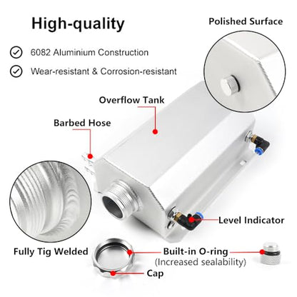 Universal 2L Coolant Overflow Tank,Aluminum Coolant Reservoir Tank, Sliver - size: 2L-Sliver