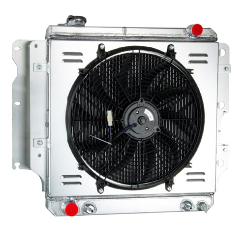 Radiator Shroud 16" Fans for Jeep Wrangler TJ YJ 1987-06 2.4L/2.5L L4 4.0L/4.2L L6 GAS Aluminum Radiators 87 1988 1989 1991 1990 1995 2000 2001 2003 2005 2006 3 Row Core Aluminum Radiator