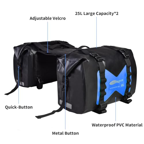 50L Waterproof Motorcycle Saddlebags and 35L Waterproof Backpack for Men and Women - Heavy Duty Roll-Top Floating Dry Bag Backpack for Kayaking, Boating