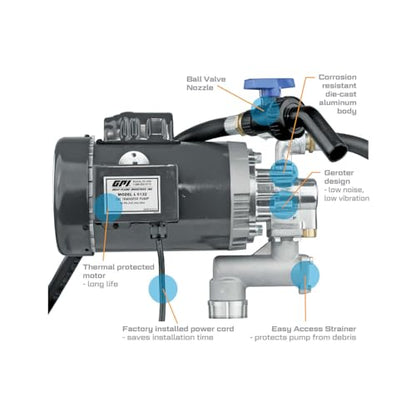 GPI - L5132 Heavy Duty Oil Transfer Pump for High Viscosity Fluids, 32 QPM/8 GPM, 115/230 Volt AC (142100-02) - style: 8 GPM, 115 Volt/230 AC
