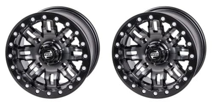 (2 Pack) 4/156 Tusk Teton Beadlock Wheel 15x10 5.0 + 5.0 Gun Metal/Black For POLARIS RZR XP Turbo S Velocity 2019-2021