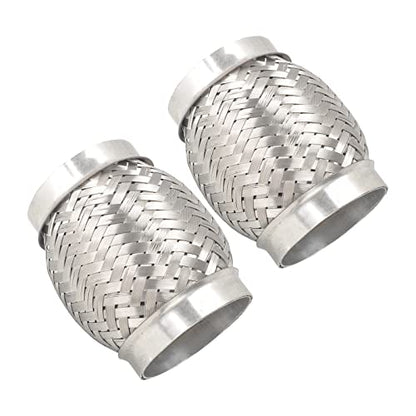 2PCS Exhaust Flex Pipe Stainless Steel Double Braid Long Heavy Duty 3''Inch x 4''Inch w/Ends 4'' inch Long - size: 3"x4"x4"