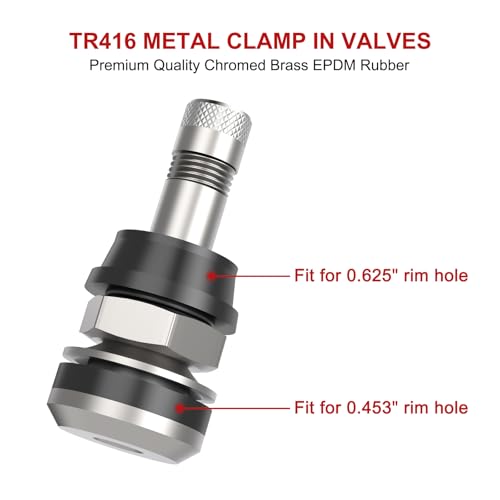 SUNSOUL TR416 5pcs Metal Valve Stems Outer Mount Fits .453" & .625" Rim Holes, Silver, High-Pressure Clamp-in Tire Valves - color: TR416-5pcs