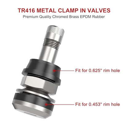 SUNSOUL TR416 5pcs Metal Valve Stems Outer Mount Fits .453" & .625" Rim Holes, Silver, High-Pressure Clamp-in Tire Valves - color: TR416-5pcs