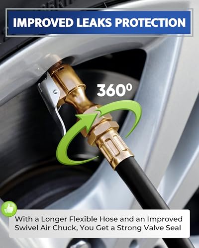 Air Chuck with Tire Pressure Gauge and Inflator for Air Compressor 100 PSI - size: Standard