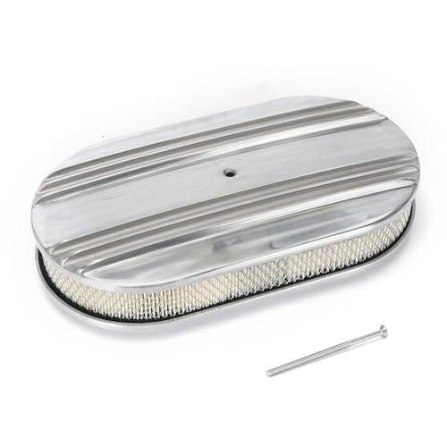 Universal 15" Oval Half Finned Air Cleaner Assembly,with Mounting bolt Silver Aluminum Alloy Oval Polished Full Finned - color: SILVER, size: 15" Oval Half Finned Air