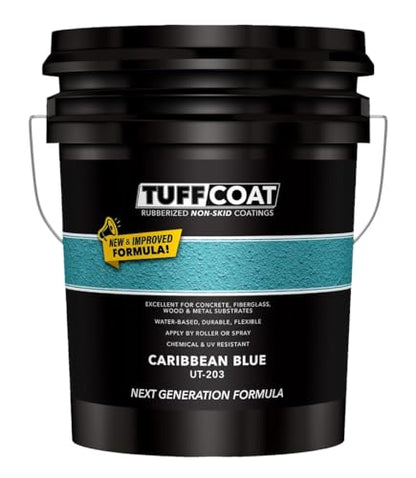 Tuff Coat Medium Texture Rubberized Non-Skid Deck Coating – Textured Non-Slip Safety Surface for Pool Decks, Docks, Boat Ramps, Patios, Walkways & High-Traffic Areas (UT-203 Caribbean Blue 5-gallon) - color: Caribbean Blue, size: 640 Fl Oz (Pack of 1)