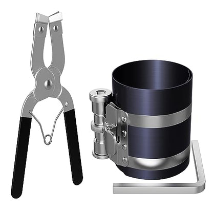 Moker Piston Ring Compressor Tool Kit 2-1/8 to 7 Inch 53mm-175mm with Plier