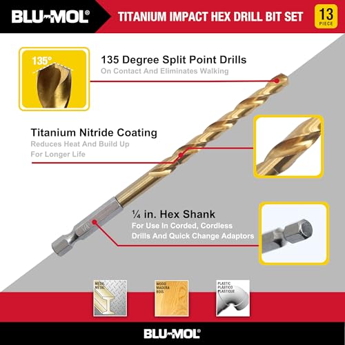 Disston E0100519 13-Piece Titanium Impact Hex Shank Drill Bit Set with Carrying Case - style: TITANIUM IMPACT HEX DRILL BIT SET 13PCS