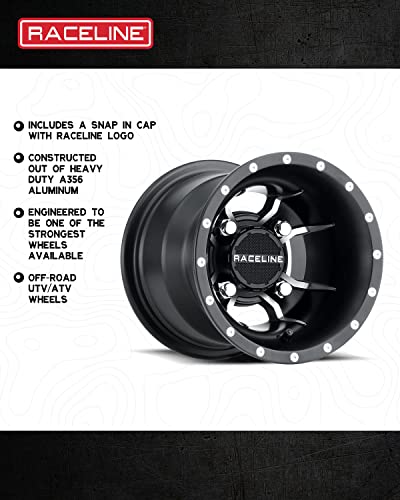 Raceline Wheels A77 MAMBA UTV/ATV Wheel Black Machined Finish 9x8" 4x115", -34.5 mm offset/(3.14"B/S) - color: BLACK w/MACHINED FACE, size: 9x8" inches, 4X115, -34.5/3.14"