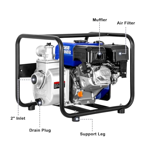 BILT HARD Semi Trash Pump 2 inch, 158 GPM 7HP Gas Powered Water Pump, 212cc 4-Cycle Engine with 50 ft Discharge Hose, 12 ft Suction Hose and Complete Fittings, EPA Certified