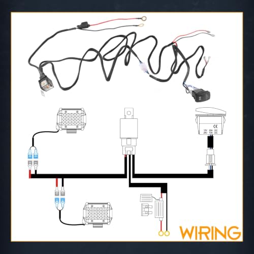 Nirider Wiring Harness 2 Lead, 12V 40A Rocker Switch Relay Fuse Nylon Wiring Harness Kit for LED Light Bars Fog Lights Work Lights Driving Lights Offroad LED Pods Wire Kit for Truck UTV ATV Boat