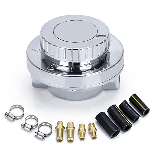 Manual Adjustable Fuel Pressure Regulator Kit, Chrome Silver with Gold Fittings, Includes Hose Clamps and Heat Shrink Sleeves for Carburettor Systems