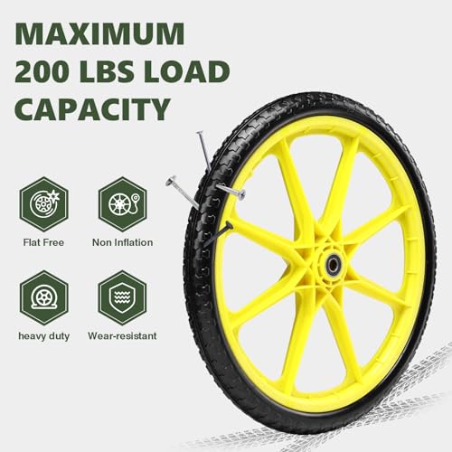 20" Flat Free Tire and Wheel with 3/4" & 5/8" Bearing, 2 Pack - color: Yellow