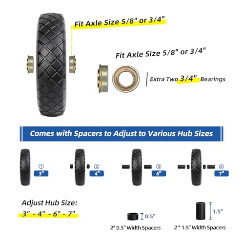GICOOL 4.80/4.00-8" Wheelbarrow Tire, 16" Flat-Free Solid Tire and Wheel, 3-6" Centered Hub, 5/8" & 3/4" Bearing, For Garden Wagon Cart Trolley Dolly (1 Pack) - size: 4.00-8（1 Pack）