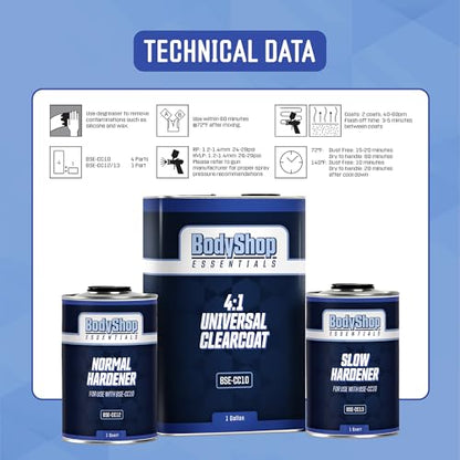 Slow Hardener, 1 Quart, Acrylic, Clear, High-Gloss, for Use with BSE-CC10 Universal Clearcoat, Automotive Surfaces