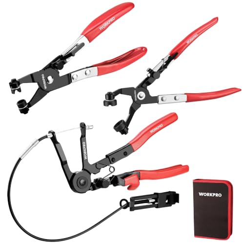 WORKPRO 3PCS Long Reach Hose Clamp Set, Angled & Flat Band Removal Pliers - color: Red, size: 3-Piece
