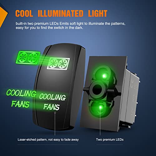 Nilight Cooling Fans Rocker Switch with Jumper Wires Set 5Pin Laser Green - color: Green, size: COOLING FANS