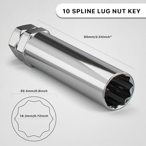 White Knight 3800A10 Ten Spline Key Adapter to Unlock 20mm Outside Diameter 10 Spline Lug Nuts - Fits 3/4" & 13/16" Hex Wrench - size: 3/4" & 13/16" Hex, style: 10 Spline