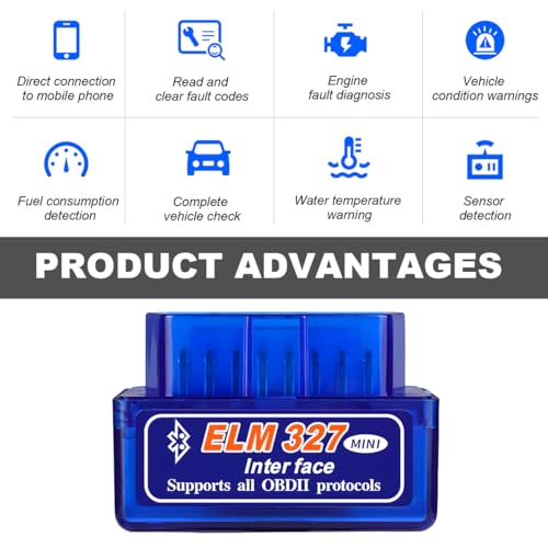 KVAEY OBDII Car Auto Diagnostic Scanner, ELM327 Automotive Bluetooth Scan Tool and Code Reader, Professional Car Bluetooth Engine Fault Code Reader, Universal Car Accessories (1 PCS) - color: Blue, size: 1 PCS