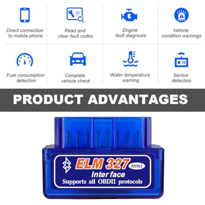 KVAEY 2 PCS OBDII Car Auto Diagnostic Scanner, ELM327 Automotive Bluetooth Scan Tool and Code Reader, Professional Car Bluetooth Engine Fault Code Reader, Universal Car Accessories (2 PCS) - color: Blue, size: 2 PCS