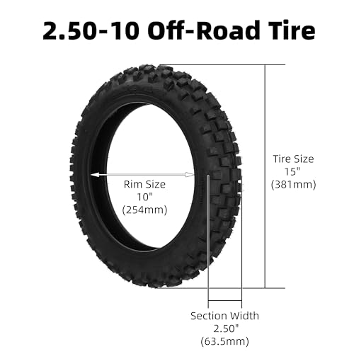 2.50-10 Tire and Inner Tube with TR4 Valve Stem for CRF50/XR50 DRZ70/JR50 PW50 Coolster QG-210 QG-213A MX650 MX500 Baja Dirt Runner 49 CR60R SX500 Dirt Rocket QG-210 MVX70 MVX110 Tao db10 PW50