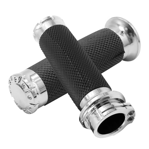 1 Inch Motorcycle Grips Handlebar Grips Cable Throttle, Chrome Motorcycle Grips Replaccement for Harley Davidson Sportster Touring Dyna Softail Street Glide 883 1200