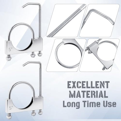 4 Pcs 5 Inch Exhaust Clamp with Hanger, Universal Muffler - size: 5 Inch