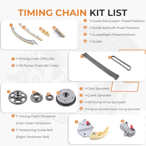Autoexact 14510R40A01 Engine Timing Chain Kit w/Camshaft Adjuster & VVT Gear, Timing Chain Set Replacement Part Fit for 2008-2015 2.4L Honda Accord Crosstour CR-V - size: Fit for 2008-2015 Honda - 2.4L