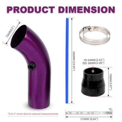 BARTOO 3 Inch Cold Air Intake Pipe Turbo Piping for Car Truck Purple - color: Z-Purple Pipe